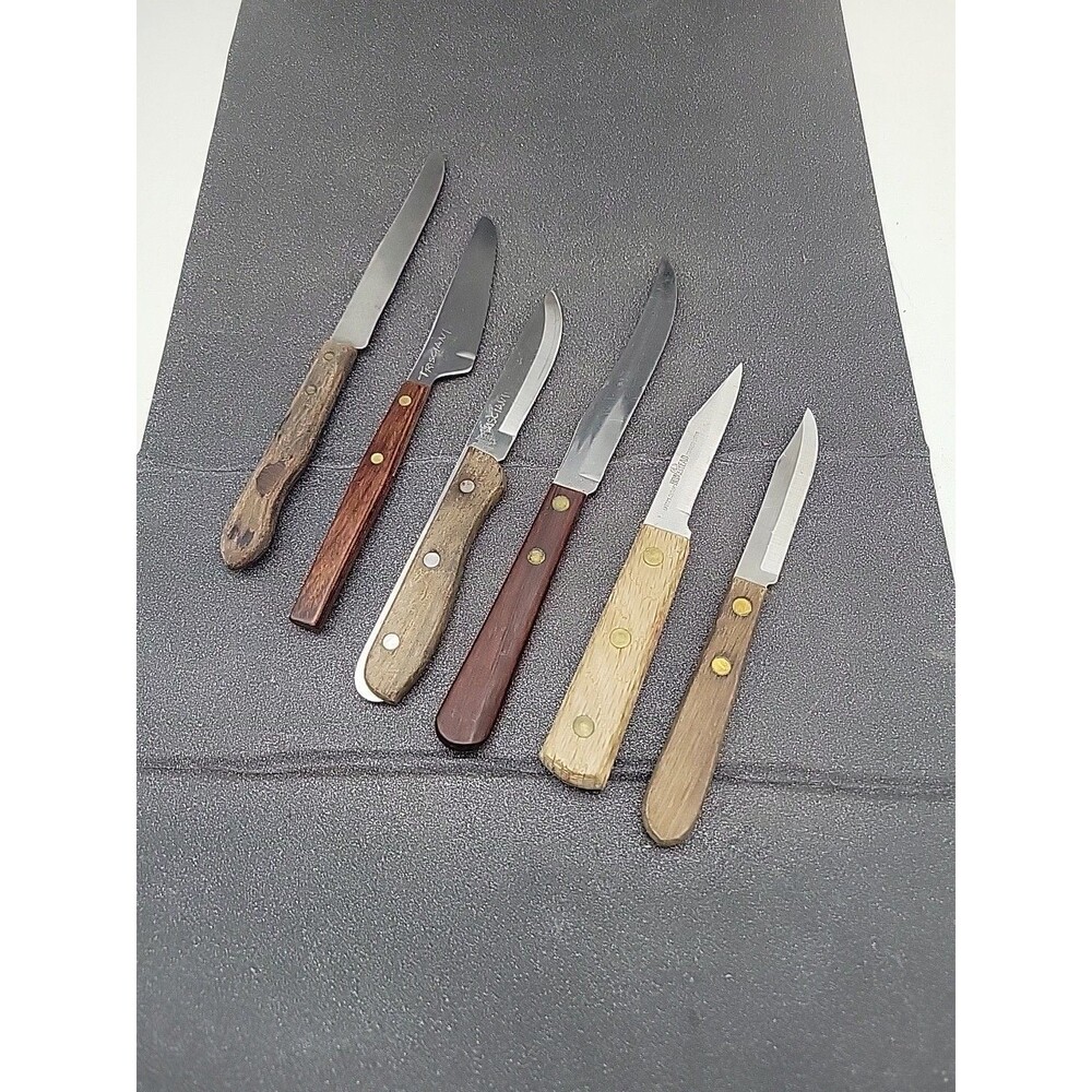 Lot Of 6 Vtg Wooden Handle Knives Steak Paring - Boker Ekco Robinson Emperor